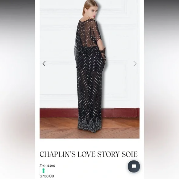 Rosamosario 100% Silk Georgette Polka Dot Lounge Set French Lace Luxury Lounge - Picture 14 of 17